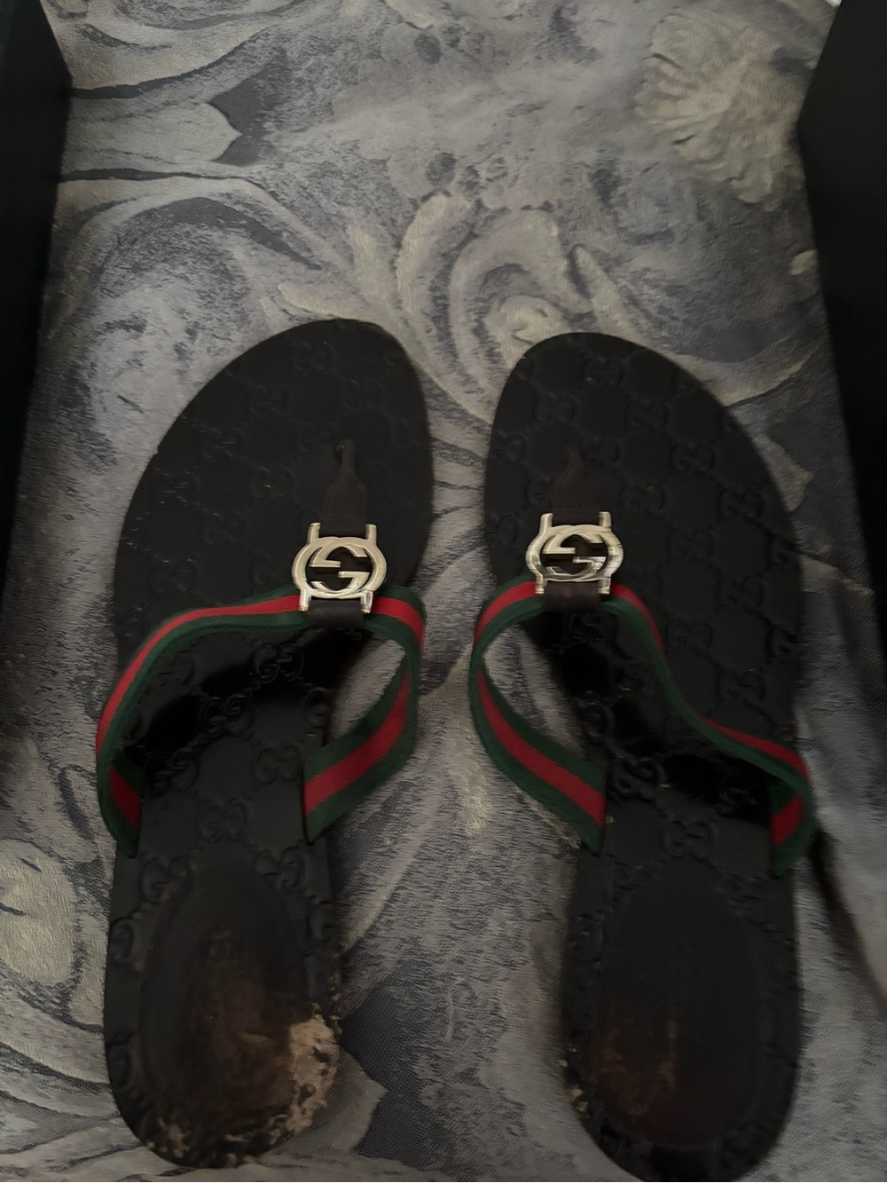 Gucci Black Slip-On Sandals with Cocoa Accents